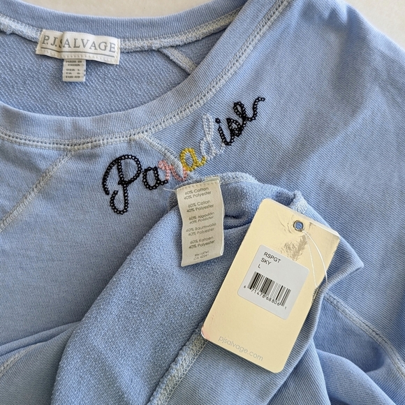 PJ Salvage Paradise Embroider Sweatshirt Short Sleeve Lightweight Sky Blue L NWT - Picture 11 of 11
